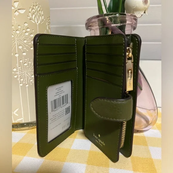 Olive Green Pebbled Leather Kate Spade Lena Wallet - Picture 4 of 7